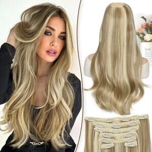 KooKaStyle Clip in Hair 7PCS Layered Dirty Blonde Mixed Bleach Blonde 20"
